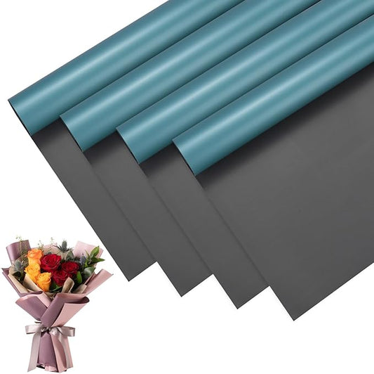 M METERXITY 20 Sheets Flower Wrapping Paper Bouquet, 23 Inch Double-Sided Gray Blue & Gray BOPP Waterproof Floral Wrapping Paper Flower Packaging DIY for Wedding/Party/Gift Bouquet Wrap Paper