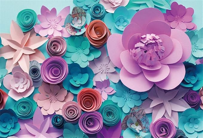 AOFOTO 12x10ft Handmade 3D Paper Flower Backdrop Birthday Party Decoration Photography Background Baby Shower Kid Girl Woman Artistic Portrait Activity Banner Photo Shoot Studio Props Vinyl Wallpaper