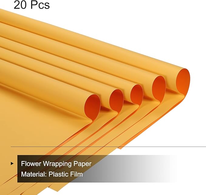 MECCANIXITY 20 Pcs Double Sided Color Flower Wrapping Paper Yellow 22.8"x22.8" Waterproof for Florist Bouquet Supplies, DIY Crafts, Gift Box Packaging