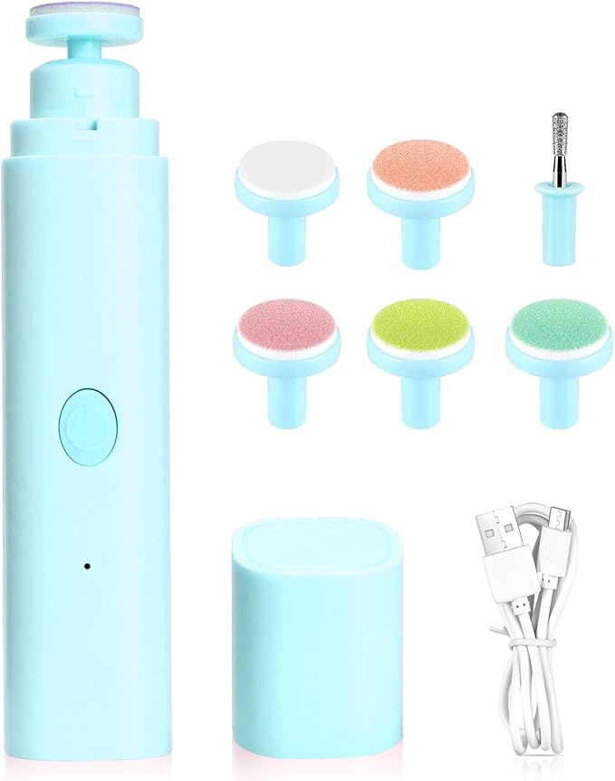 Baby Nail Trimmer Electric, Rechargeable Baby Nail Clippers, Baby Nail File Manicure Set with 6 Grinding Heads for Toddler, Newborn (Blue)