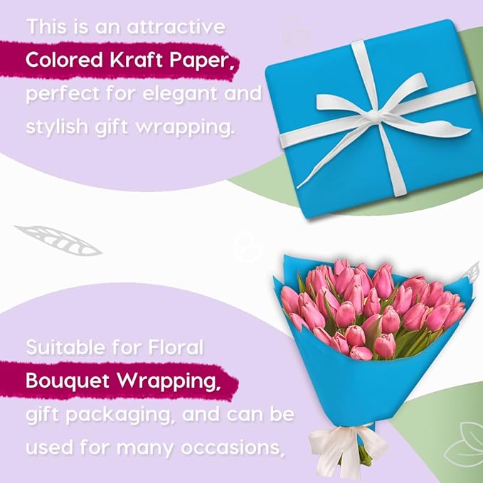 PerkHomy Lake Blue Kraft Paper Roll 36" x 3,600" (300') for Gift Wrapping Bouquet Flower Art Painting Craft Writing Packaging Shipping 80GSM 55LB (Lake Blue, 36" x 300')