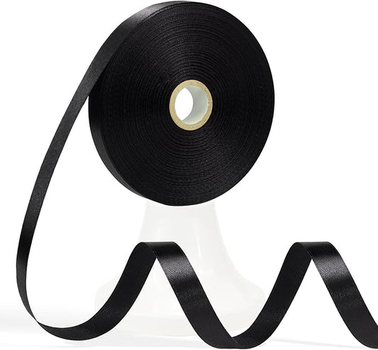 60 Yards Black Ribbon 1/2 Inch, Solid Satin Ribbon for Gift Wrapping, Crafts, Flower Bouquet, Wedding, Baby Shower, Festival, Christmas, Halloween
