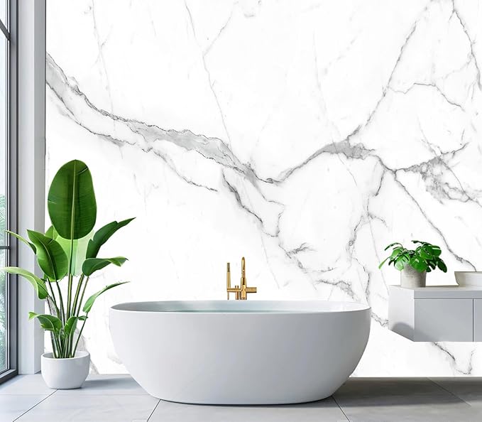 Cliouar-White Statue Marble Texture Background Mural Wallpaper Peel and Stick 137" x 102"