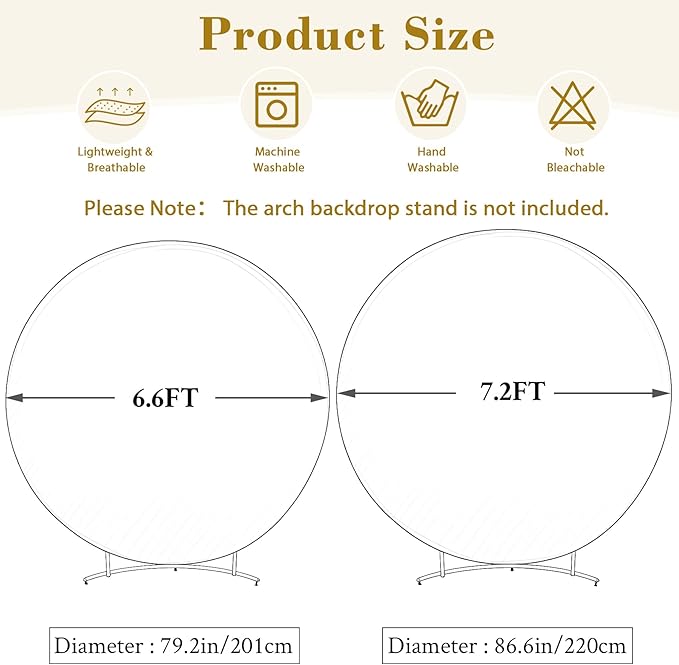 6.6 FT Ivory Round Backdrop Cover with Lights String for Circle Arch Stand Circle Backdrop Covers with LED Fairy Lights for Wedding Arch Baby Shower Birthday Party Photo Shoot Photography Background