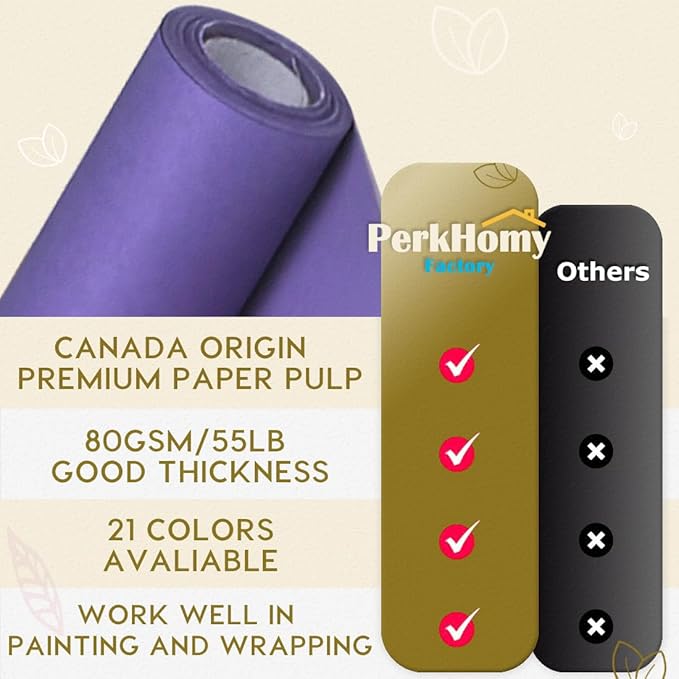 PerkHomy Purple Kraft Paper Roll 48" x 3,600" (300') for Gift Wrapping Bouquet Flower Art Painting Craft Writing Packaging Shipping 80GSM 55LB (Purple, 48" x 300')