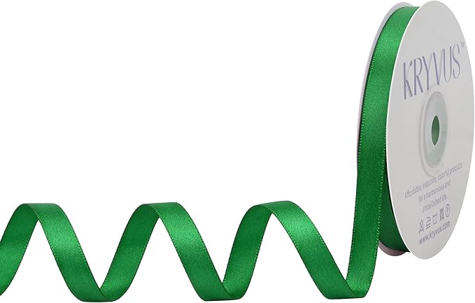 Green Satin Ribbon, Double Faced 3/8 Inch X 25 Yards Green Ribbon, Premium Satin Ribbon for Gift Wrapping, Crafts, Hair Bow Making, Sewing, Flower Bouquet, Wedding Party Decor