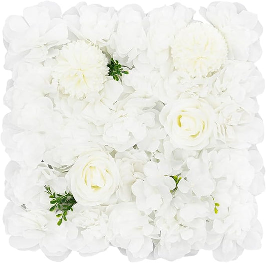 White Flower Wall White Flower Backdrop Artificial Flower Wall Backdrop 3D Floral Panels for Home Party Wedding Room Decoration 12 Pcs (38x38cm/White)