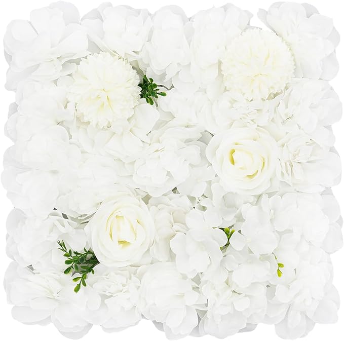 DouSeiAi 12Pcs Artificial Flower Wall Panel 3D Floral Backdrop Walls 15" X 15" Flower Wall Decor Flower Backdrop Faux Flowers Panel for Wedding Party Home Decoration, White