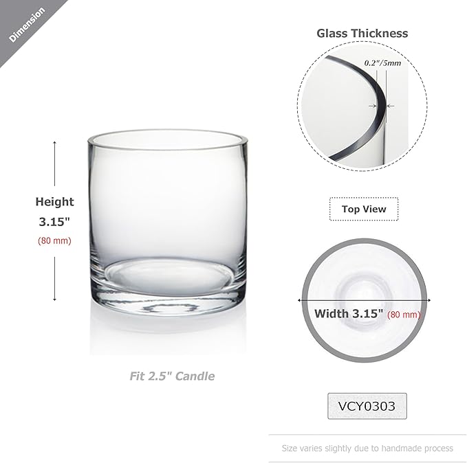 WGV Quality Thick Tea Light Votive Candle Holder 3x3, Clear Tiny Cylinder Glass Vase, Small Planter Terrarium, 1 Pc