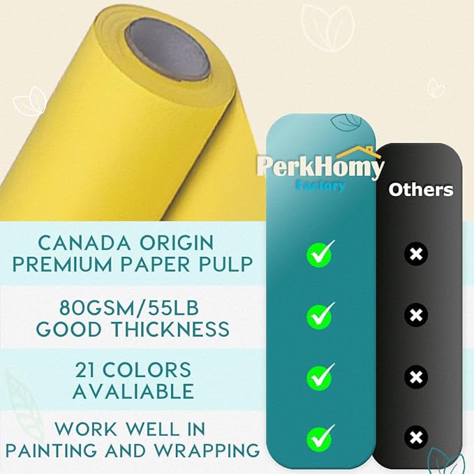 PerkHomy Lemon Yellow Kraft Paper Roll 17.5" x 960" (80') for Gift Wrapping Bouquet Flower Art Painting Craft Writing Packaging Shipping 80GSM 55LB (Lemon Yellow, 17.5" x 80')