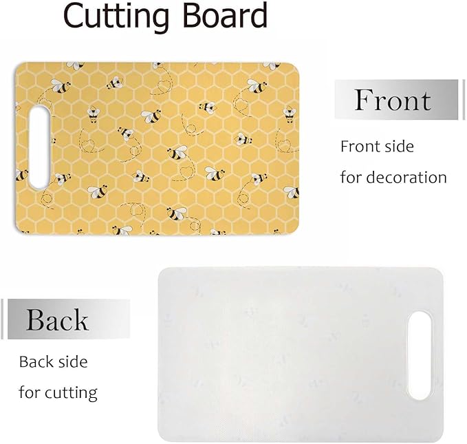 Yellow Bees Cutting Board Honey Honeycombs Cute Animal Grip Handle Chopping Boards Cutting Board for Kitchen Plastic 16" x 10" x 0.24"