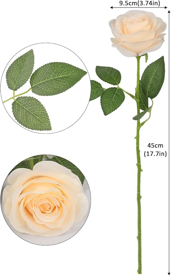 12pcs Roses Artificial Flowers Champagne Silk Roses with Long Stems Fake Flowers for Wedding Bouquet Centerpices Decorations Party Bridal Baby Shower Home Decor