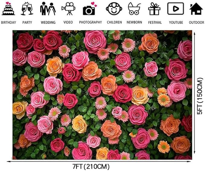 7X5ft Floral Backdrop for Photography Mother's Day Backdrop Wedding Backdrops Spring Flower Photography Backdrop Valentine's Day Backdrops for Photographers Studio Props 049