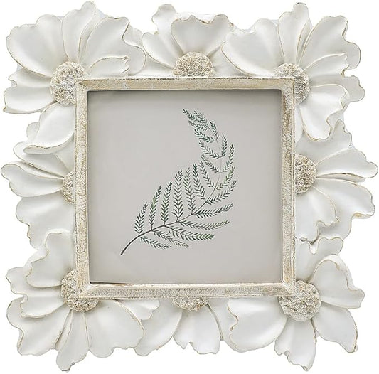 4x4 Small Vintage Picture Frame, Tiny Antique White Ornate Square Photo Frame, for Tabletop and Wall Display, Decorative Floral Design Retro Home Decor, Old Fashioned Photo Gallery Art