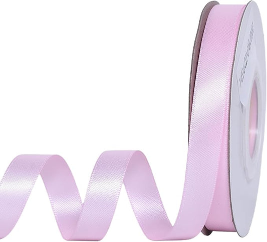 YAMA Light Pink Double Faced Satin Ribbon 1/2 Inch 25 Yards Thin Baby Pink Ribbon for Gift Wrapping Crafts Bows Wedding Party Christmas Decoration