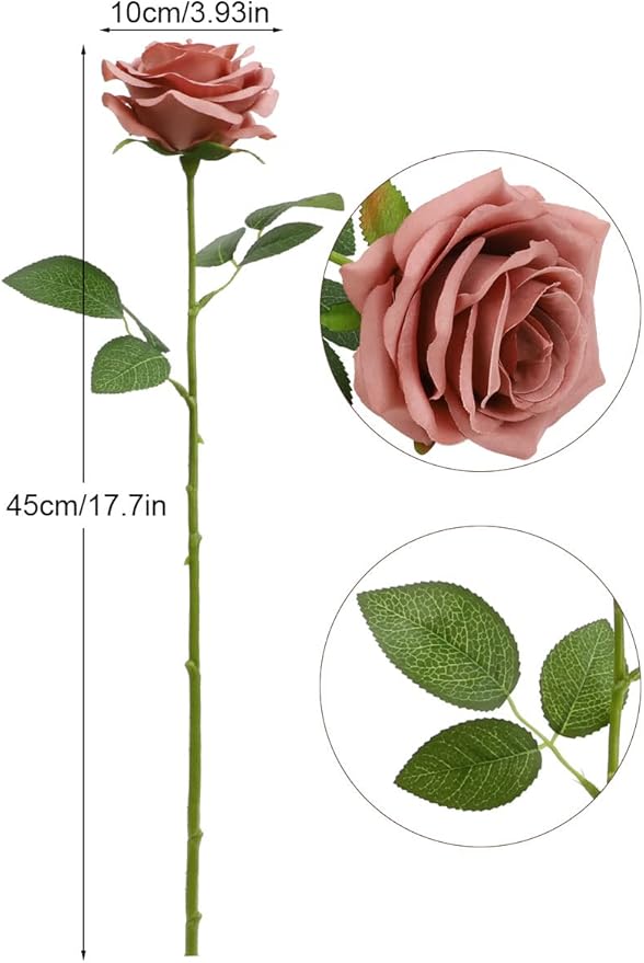 Artificial Rose Flower Dusty Rose Flowers Silk Flowers 50 pcs with Long Stem Silk Roses Bouquet for Wedding Bridal Shower Party Home Decoration