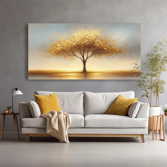 LAVIKARS Modern Tree of Life Wall Art for Living Room Office Golden Sunset Abstract Landscape Canvas Painting Prints Large Nature Artwork Home Kitchen Bedroom Decor (20x40 Inches)