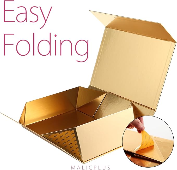 6 Christmas Large Gift Boxes with Lids 13.5x9x4.1 Inches, Gold Groomsmen Proposal Gift Boxes with Magnetic Closure for All Occasion (Glossy Gold)