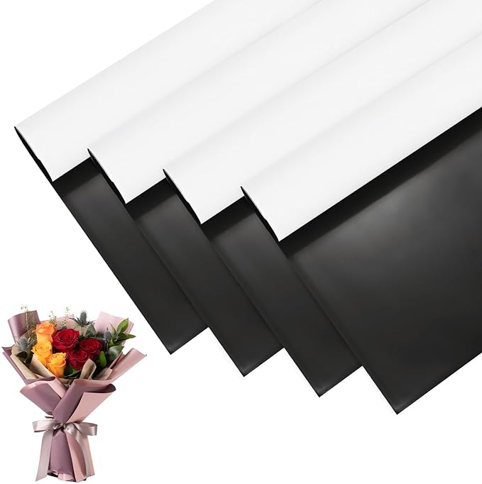 M METERXITY 20 Sheets Flower Wrapping Paper Bouquet, 23 Inch Double-Sided Black & White BOPP Waterproof Floral Wrapping Paper Flower Packaging DIY for Wedding/Party/Gift Bouquet Wrap Paper