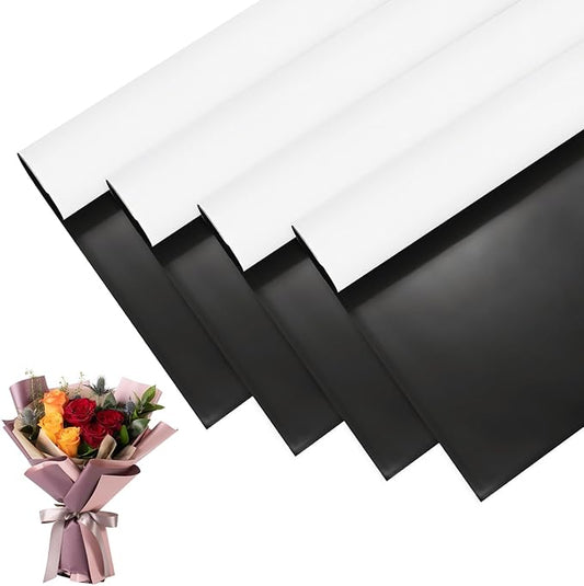 M METERXITY 20 Sheets Flower Wrapping Paper Bouquet, 23 Inch Double-Sided Black & White BOPP Waterproof Floral Wrapping Paper Flower Packaging DIY for Wedding/Party/Gift Bouquet Wrap Paper
