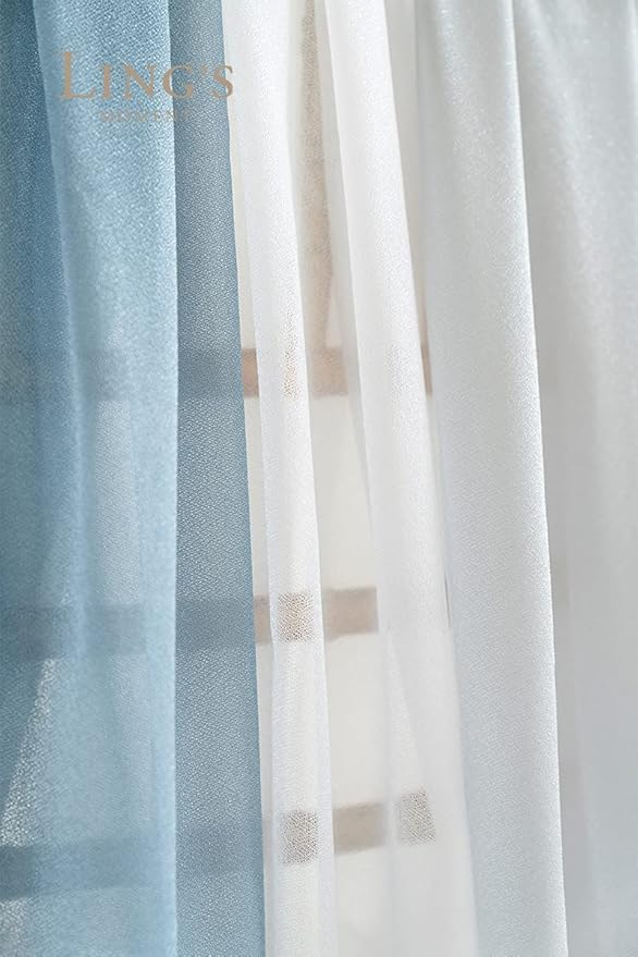 Ling's moment Wedding Arch Draping Fabric 3 Panels 20Ft Blue Chiffon Fabric,Sheer Hanging Drapes Arrangement for Wedding Ceremony Backdrop Party Swag Home Decor (Dusty Blue & Cool Grey & White)