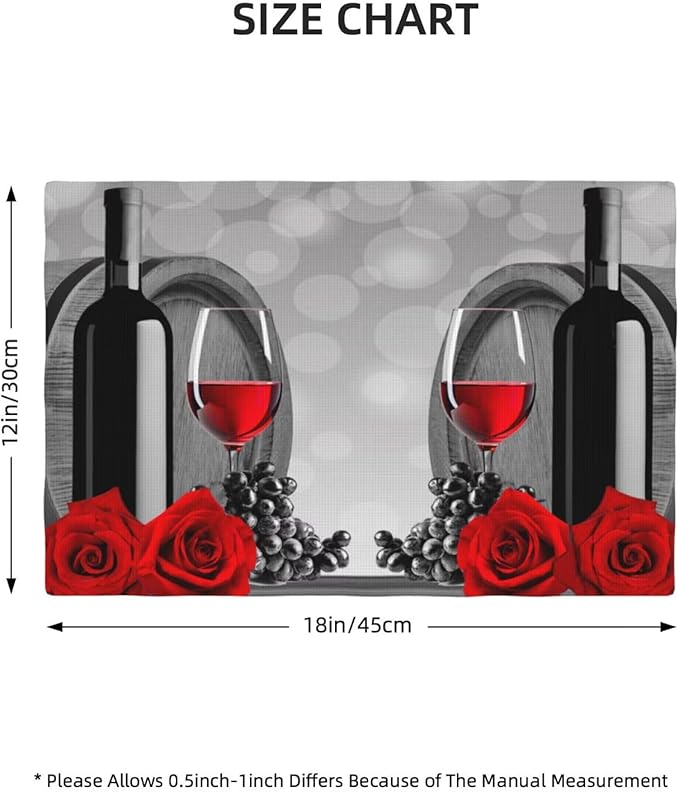 Wine Linen Table Placemats Set of 4 Red Rose Wine Barrel Print Placemat Indoor Outdoor Party Home Desktop Kitchen Dining Room Decoration 12x18 Inch