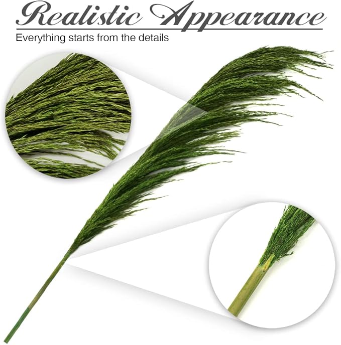 Pampas Grass Decor Tall,Long Pampas, Large Pompas Floral, Elegant Feather Flowers for Wedding Decorations, Living Room Decor (Natural Green, 4pcs 43.3"(110cm))