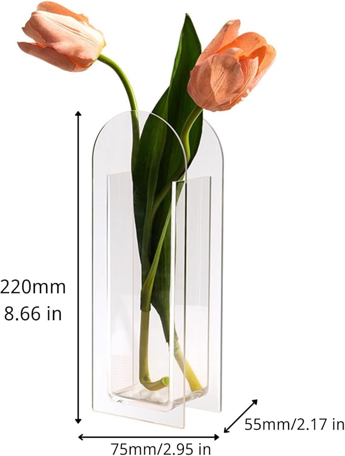 Acrylic Vase for Home Decor, Full-Transparent Neon Green Arch Vase, Modern Centerpiece Acrylic Flower Vase for Living Room or Wedding Decoration, Minimalist Table Décor (Green)