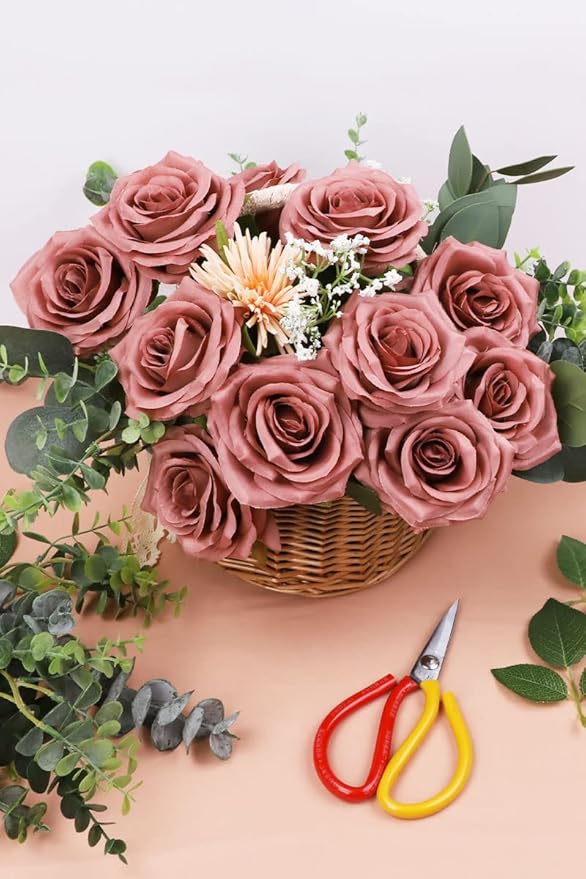 Artificial Rose Flower Dusty Rose Flowers Silk Flowers 50 pcs with Long Stem Silk Roses Bouquet for Wedding Bridal Shower Party Home Decoration