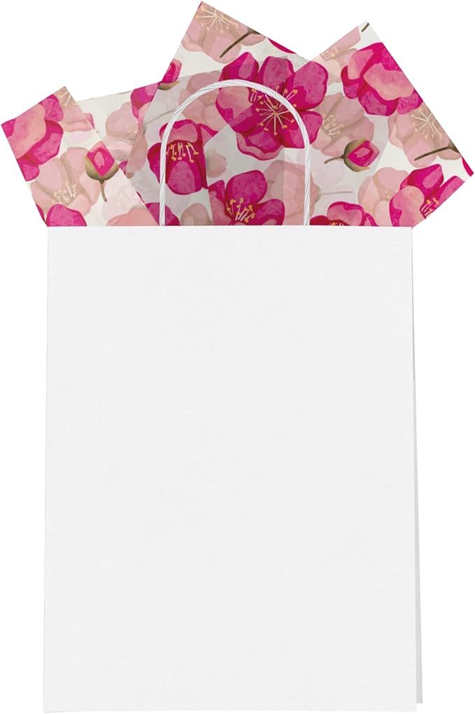 Pro Supply Global Pink Poppies Printed Tissue Paper for Valentine's Day Gift Bags or Boxes and Wrapping - Bulk Decorative Art Tissue Paper for Packaging and Gifting | 24 Sheets 20" x 30"