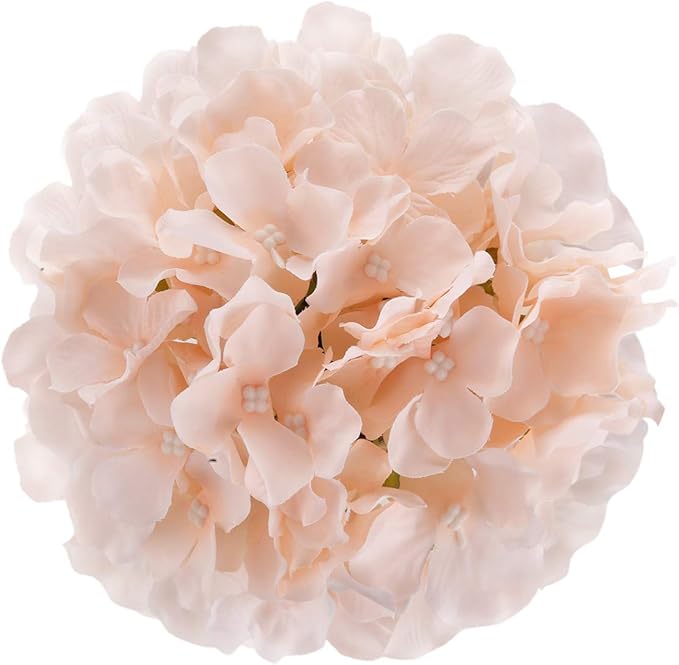 Flojery Silk Hydrangea Heads Artificial Flowers Heads with Stems for Home Wedding Decor,Pack of 10 (Blush)