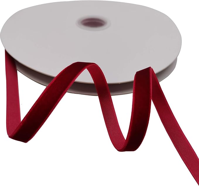 Nylon Single Face Velvet Ribbon,3/8 Inch X 25 Yards Spool (Hot Red)
