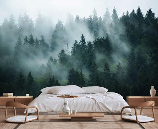 Forest in The Morning Mist, Large Art Wall Mural, Wallpaper for bedrooms, Living Rooms, and bathrooms! (Non-self-Adhesive)
