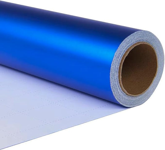 ZINTBIAL Metallic Blue Wrapping Paper Roll with Cut Lines - Solid Blue Holiday Gift Wrap for Graduation, Christmas, Birthdays, Baby Shower, Wedding - 17.5 in x 33 ft (48 sq. ft), Easy to Cut