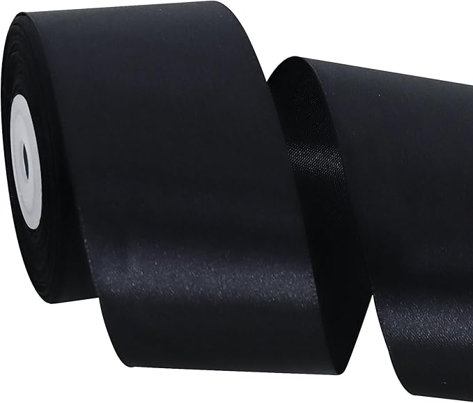 TONIFUL 2 Inch x 25 Yards Wide Black Satin Ribbon Solid Fabric Ribbons Roll for Valentine's Day Crafts Chair Sash Gift Wrapping Invitation Cards Floral Hair Bows Sewing Party Wedding Car Decoration