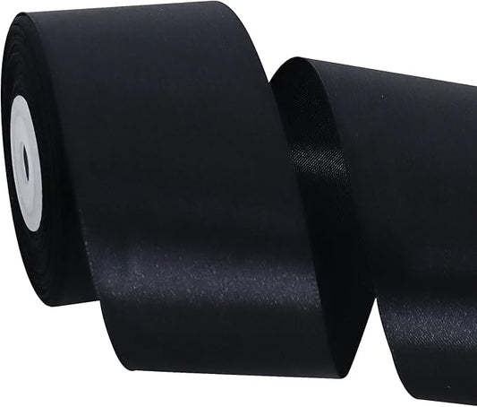 TONIFUL 2 Inch x 25 Yards Wide Black Satin Ribbon Solid Fabric Ribbons Roll for Valentine's Day Crafts Chair Sash Gift Wrapping Invitation Cards Floral Hair Bows Sewing Party Wedding Car Decoration