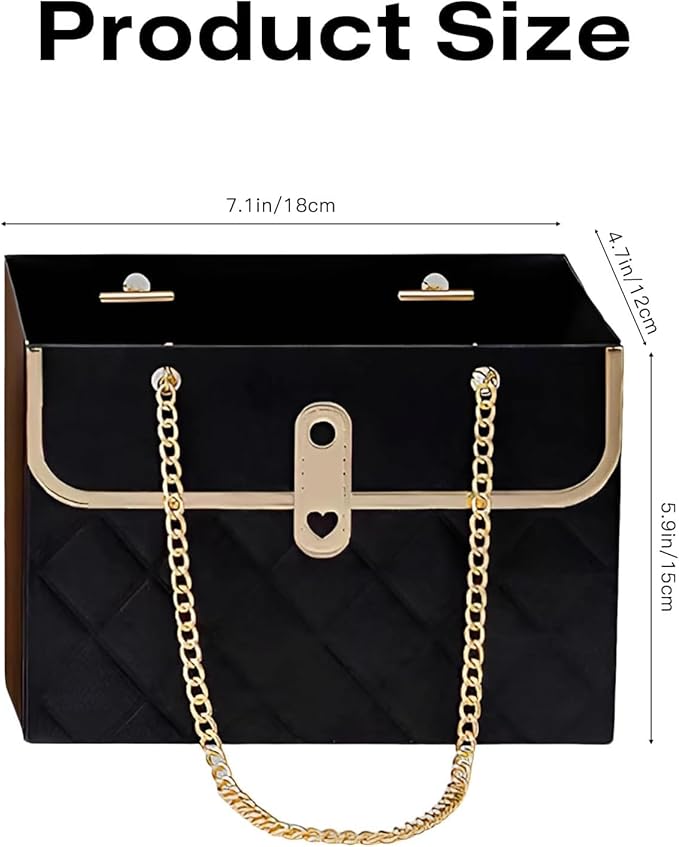 Jemattely 4 Pcs Large Flower Paper Gift Box,Waterproof Bouquet Storage Bucket Florist Handbag with Metal Chain Flower Boxes for Wedding Mother's Day Birthday Bridal Etc Shower Gift Wrap Craft-Black