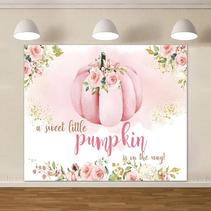 Pumpkin 1st Birthday Backdrop, Blush Pink Floral Pumpkin First Birthday Background, Girl First Birthday Party Cake Table Decoration Banner Photo Booth Props (10x8ft)