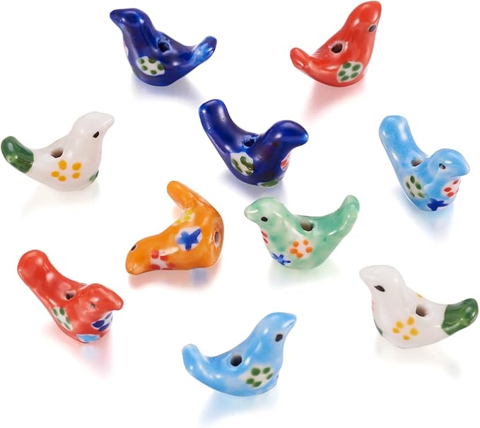 Beadthoven 10pcs Pigeon Ceramic Beads Handmade Flower Printed Porcelain Beads Floral Cute Bird Pigeon Animal Craft Spacers for DIY Jewelry Making Bracelets Earrings Keychain Lanyard Mixed Colors