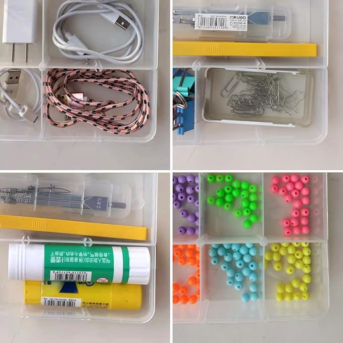 2 Packs 8-Compartments Art Supply Container, Clear Plastic Organizer Box with Dividers for Crafts Jewelry Fishing Tackles Hardware Metal