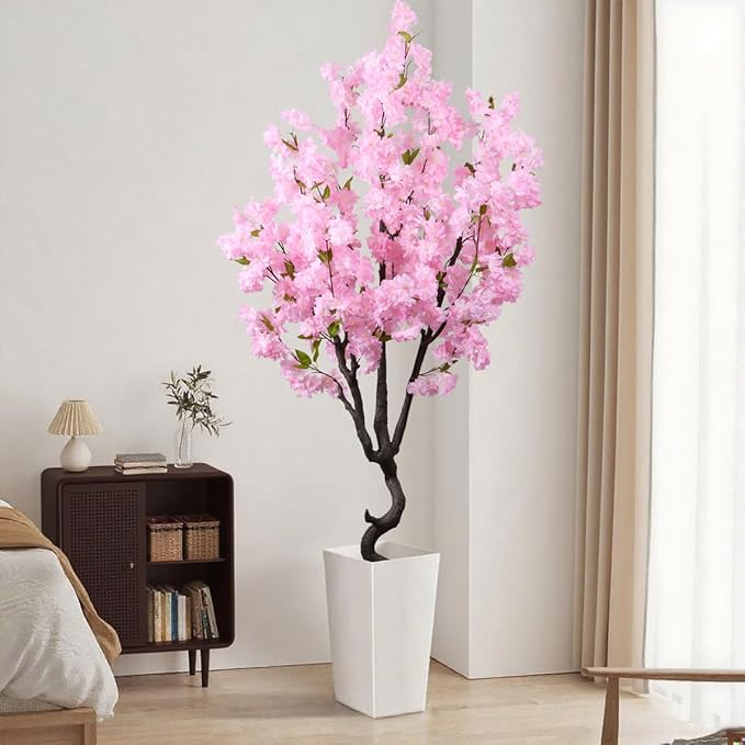 Artificial Cherry Blossom Tree Faux Flowering Tree Pink Decor Indoor for Home Room Decor Gift Christmas