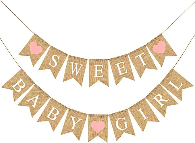 Baby Shower Banner Burlap Rustic Girl Baby Shower Decorations, Sweet Baby Girl Sign Garland for Girl Shower Decoration