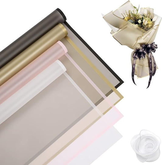 HYSSINOWRAP 40 sheets 4 colors .flower wrapping paper. Flower packaging bouquet wrappingpaperincluding ribbon, 22.8 * 22.8 inches(DARK MIX)