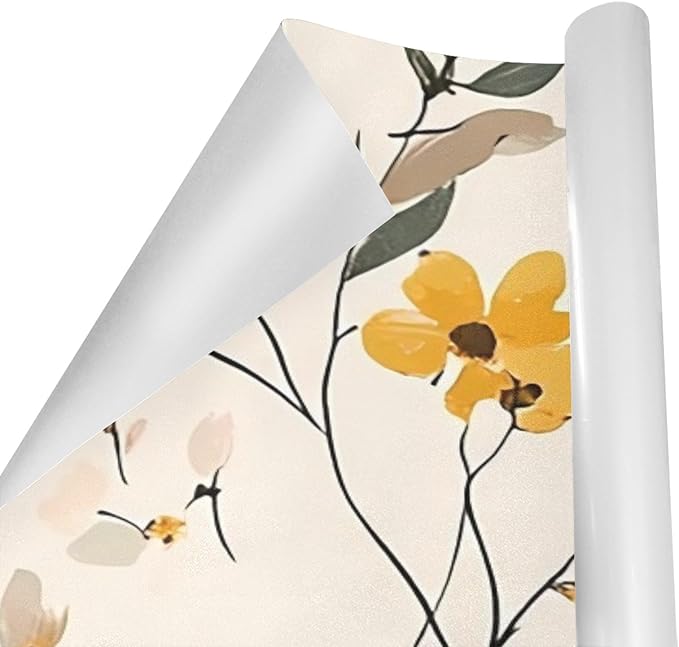 Rustic Wild Flower Wrapping Paper 58x22.8 Inch Waterproof Holiday Gift Wrap Floral Leaves Christmas Thanksgiving Birthday Presents Wrapping Paper