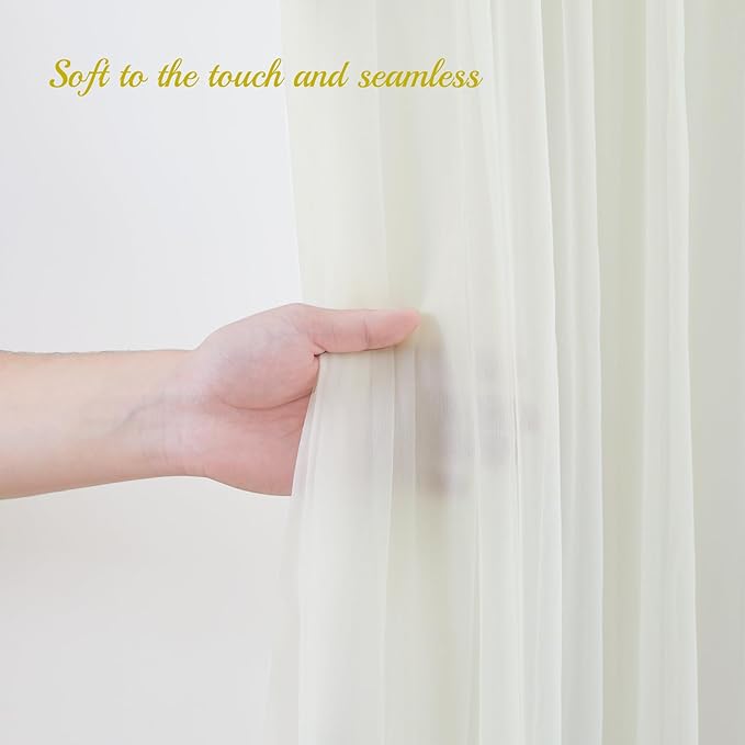10×10ft Cream White Tulle Backdrop Curtain with Lights String for Parites, Sheer Photo Curtain Backdrop Drapes for Wedding Party Photography Backgrounds