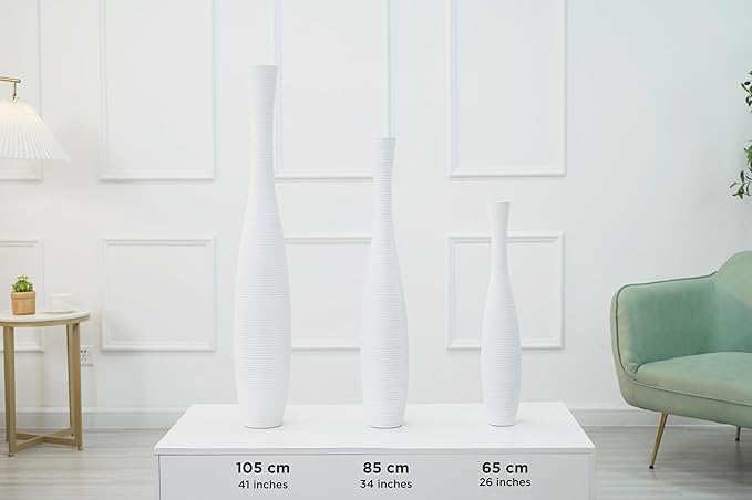 Leewadee Decorative Tall Floor Vase for Living Room Decor, 34 inches, White, Resin