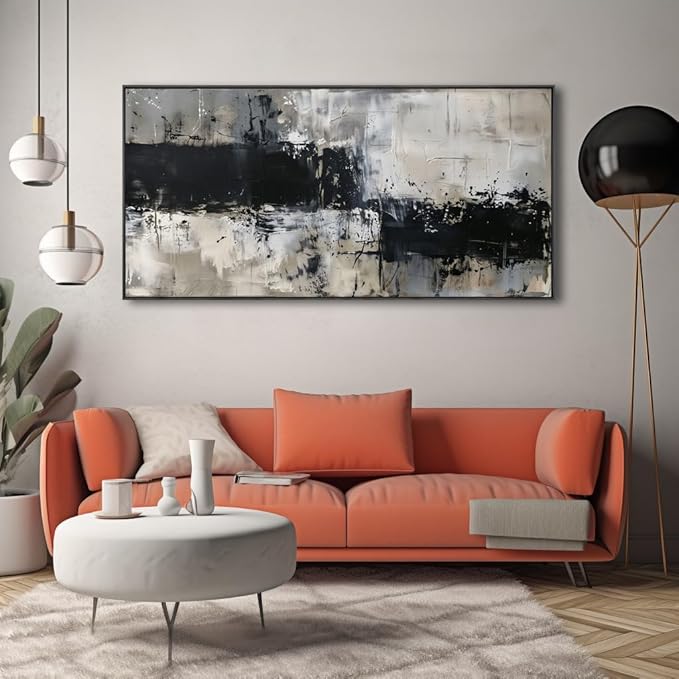 Wall Art Abstract Canvas Painting Black Grey Wall Decor Modern Artwork for Living Room Bedroom Dining Room Home Office Decor Large Framed Ready to Hang 30"x60"