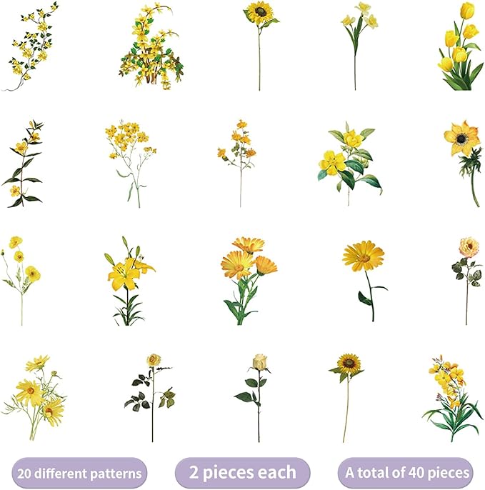 Transparent Flower Stickers for Scrapbooking PET Nature Plant Stickers Floral Stickers Vintage Craft Sticker Colorful Small Flower Sticker for Journaling Scrapbooking Clear Flower Decals(Style F)