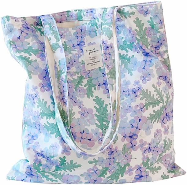 Cotton Canvas Tote Bag Reusable Soft Grocery Cloth Bag Floral Shoulder Bag for Beach Travel Shopping