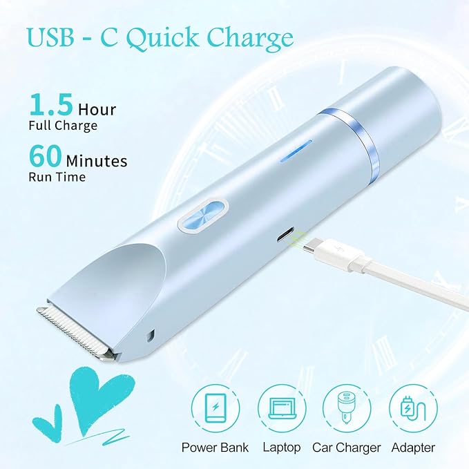 2025 New 2 in 1 Bikini Trimmer for Women, Bikini Shaver with Dual Head, Painless Smooth Shave & Gentle Pubic Hair Removal, Cordless & IPX7 Waterproof Electric Trimmer for Sensitive Skin (Blue)